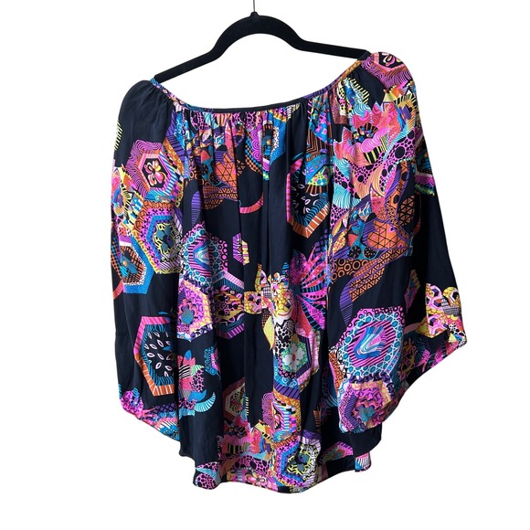 Alice + Trixie Silk Blouse Multicolor‎ Abstract Print Bohemian Festival Top SILK - Picture 2 of 7